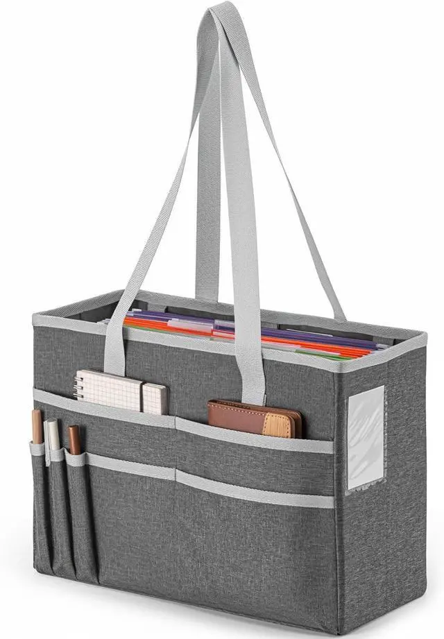 Main image of File Organizer Box, Portable Tote Bag Hanging Filing Box Desktop File Folder Document Storage Organizer with Pockets and Handles