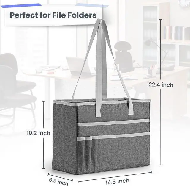 Alt view image 2 of 7 - File Organizer Box, Portable Tote Bag Hanging Filing Box Desktop File Folder Document Storage Organizer with Pockets and Handles
