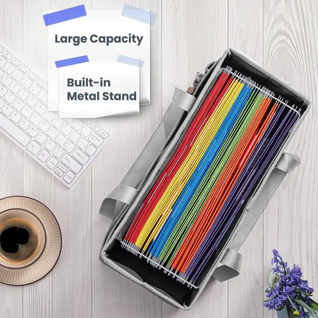 Alt view image 3 of 7 - File Organizer Box, Portable Tote Bag Hanging Filing Box Desktop File Folder Document Storage Organizer with Pockets and Handles
