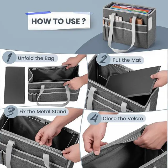 Alt view image 4 of 7 - File Organizer Box, Portable Tote Bag Hanging Filing Box Desktop File Folder Document Storage Organizer with Pockets and Handles