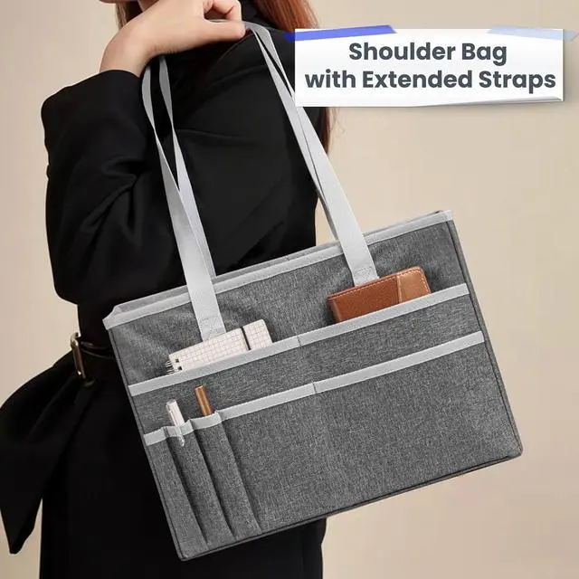 Alt view image 5 of 7 - File Organizer Box, Portable Tote Bag Hanging Filing Box Desktop File Folder Document Storage Organizer with Pockets and Handles