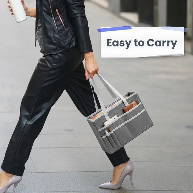 Alt view image 6 of 7 - File Organizer Box, Portable Tote Bag Hanging Filing Box Desktop File Folder Document Storage Organizer with Pockets and Handles