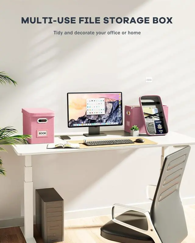 Alt view image 6 of 7 - Oterri File Organizer Box with Lid, Hanging Filing File Box with Mesh Pocket, Document Organizer Box for Letter Files, Portable Storage Box with Smooth Sliding Rail for Office&Home (1 PCS, Pink)