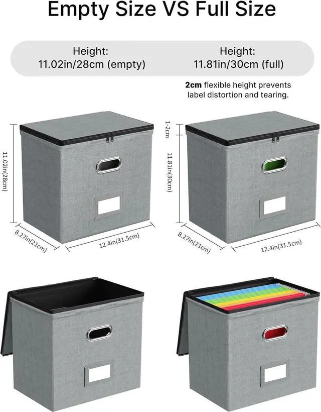 Alt view image 3 of 7 - Oterri 2 Pack File Organizer Boxes with Lids, File Box with Mesh Pockets, Document Organizer Box for File Folders Letter Size, Zippers Filing Box for Home, Office, School (Grey, Without Folders)