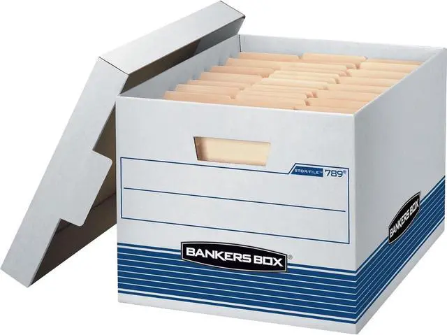 Alt view image 6 of 6 - Bankers Box 4 Pack STOR/FILE Medium-Duty File Storage Boxes, FastFold, Lift-Off Lid, Letter/Legal, White/Blue