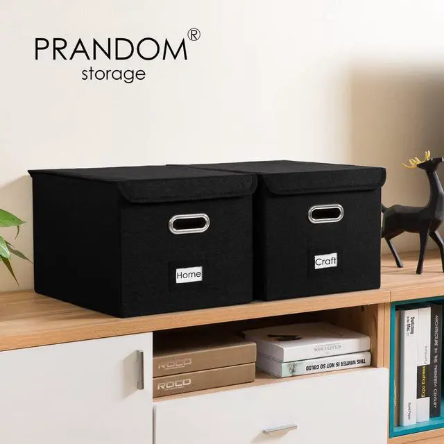 Alt view image 2 of 7 - PRANDOM File Organizer Box - Set of 1 Collapsible Decorative Linen Filing Storage Hanging File Folders with Lids Office Cabinet Letter Size Black (15x12.2x10.75 inch)