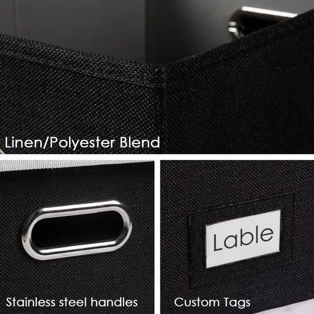 Alt view image 6 of 7 - PRANDOM File Organizer Box - Set of 1 Collapsible Decorative Linen Filing Storage Hanging File Folders with Lids Office Cabinet Letter Size Black (15x12.2x10.75 inch)