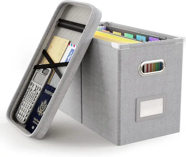Main image of Oterri File Organizer with Lid, Hanging Filing Box with Mesh Pocket, Document Organizer for Letter Files, Portable Storage Box with Smooth Sliding Rail for Office & Home (1 PCS, Light Grey)