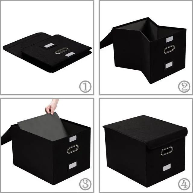 Alt view image 7 of 7 - PRANDOM File Organizer Box - Set of 1 Collapsible Decorative Linen Filing Storage Hanging File Folders with Lids Office Cabinet Letter Size Black (15x12.2x10.75 inch)