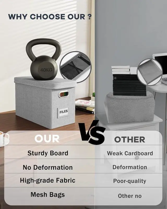 Alt view image 3 of 7 - Oterri File Organizer with Lid, Hanging Filing Box with Mesh Pocket, Document Organizer for Letter Files, Portable Storage Box with Smooth Sliding Rail for Office & Home (1 PCS, Light Grey)