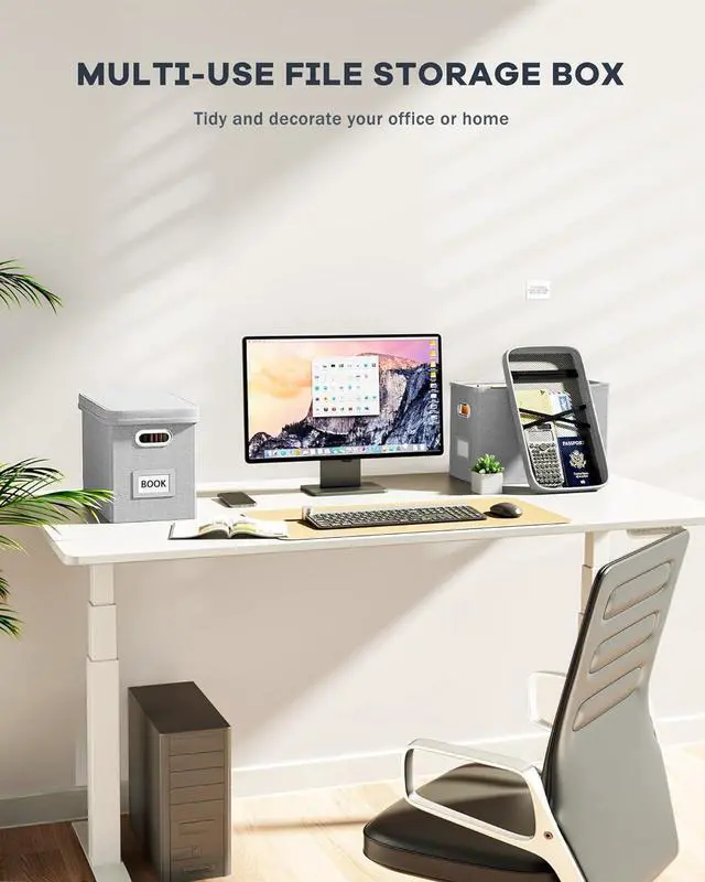 Alt view image 6 of 7 - Oterri File Organizer with Lid, Hanging Filing Box with Mesh Pocket, Document Organizer for Letter Files, Portable Storage Box with Smooth Sliding Rail for Office & Home (1 PCS, Light Grey)