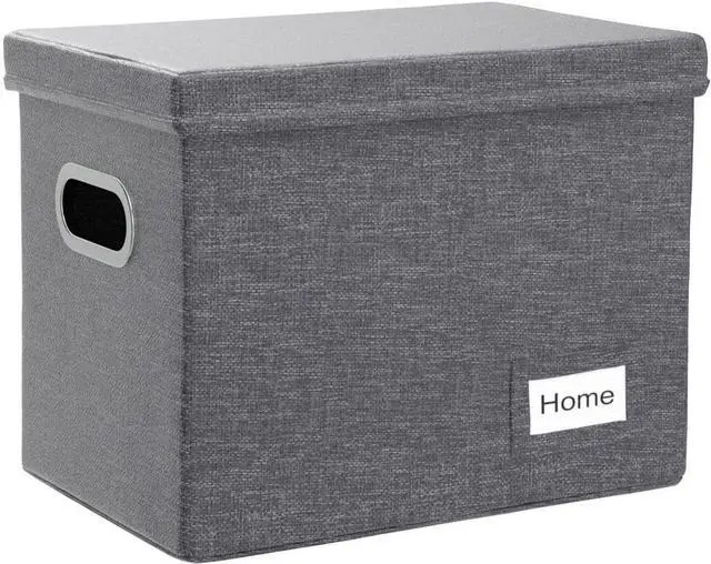 Alt view image 4 of 7 - PRANDOM File Organizer Box - Set of 2 Collapsible Decorative Linen Filing Storage Hanging File Folders with Lids Office Cabinet Letter Size Grey (14x9.3x10.8 inch)