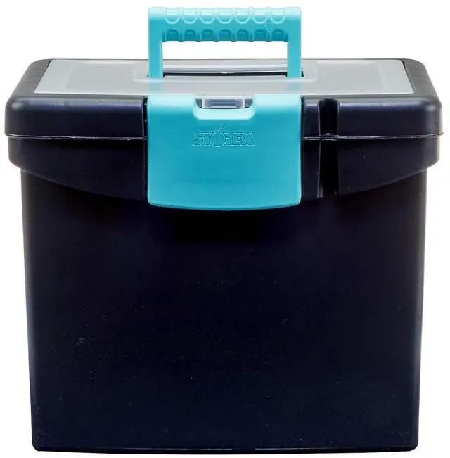 Alt view image 3 of 7 - Storex File Storage Box with XL Storage Lid, 10-7/8 x 13-1/4 x 11 Inches, Black/Teal