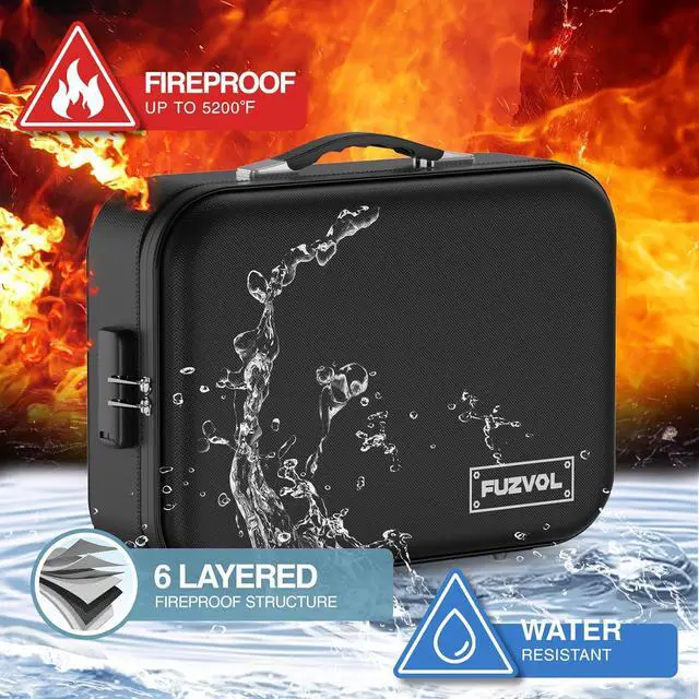 Alt view image 2 of 7 - Fireproof Document Box Hard Case Fire Proof Safe with Lock Important Document Organizer Hard-Shell Design Waterproof Portable File Organizer for Certificates Valuables Storage, Black