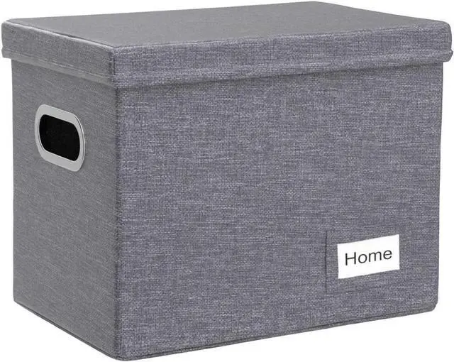 Alt view image 4 of 7 - PRANDOM File Organizer Box - Set of 1 Collapsible Decorative Linen Filing Storage Hanging File Folders with Lids Office Cabinet Letter Size Grey (14x9.3x10.8 inch)