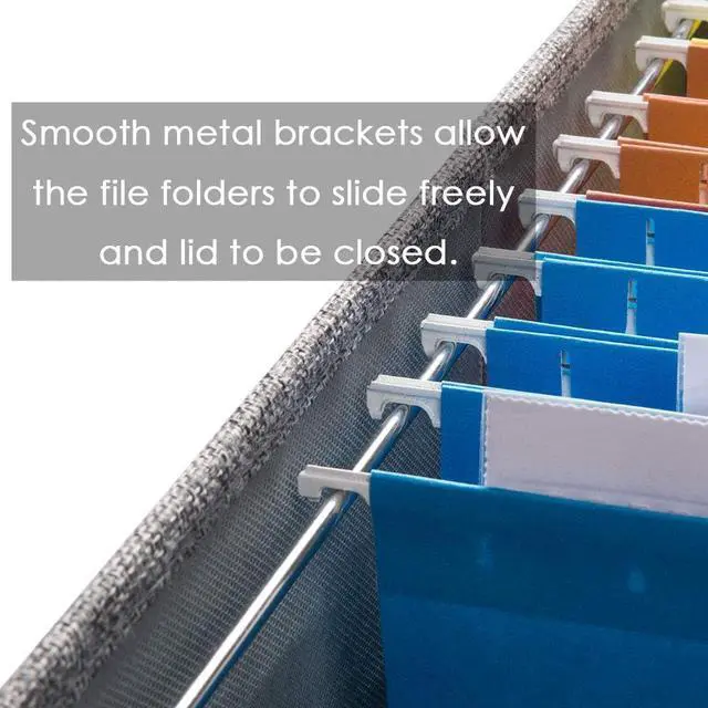 Alt view image 5 of 7 - PRANDOM File Organizer Box - Set of 2 Collapsible Decorative Linen Filing Storage Hanging File Folders with Lids Office Cabinet Letter Size Grey (14x9.3x10.8 inch)