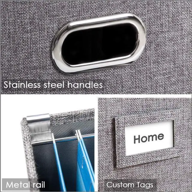 Alt view image 7 of 7 - PRANDOM File Organizer Box - Set of 2 Collapsible Decorative Linen Filing Storage Hanging File Folders with Lids Office Cabinet Letter Size Grey (14x9.3x10.8 inch)