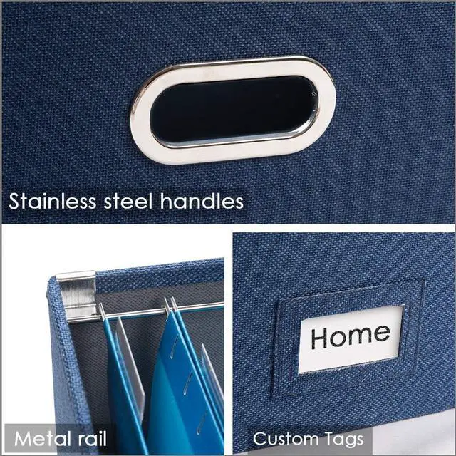 Alt view image 5 of 7 - PRANDOM File Organizer Box - Set of 1 Collapsible Decorative Linen Filing Storage Hanging File Folders with Lids Office Cabinet Letter/Legal Size Navy Blue (17x14x11.2 inch)