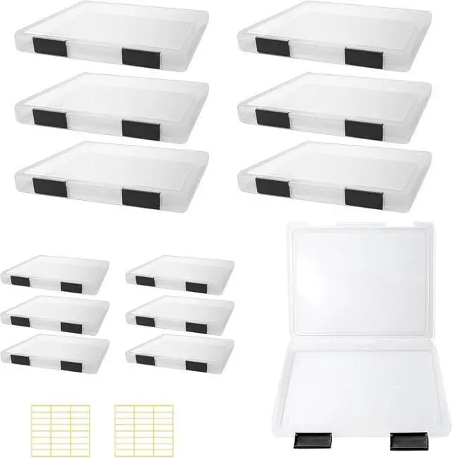 Main image of 12 Pcs Clear A4 A5 File Box Document Plastic Storage Box with 48 Labels File Holder Organizer Box Paper Plastic Case Magazine Protector with Buckle Office School Supplies(Black)