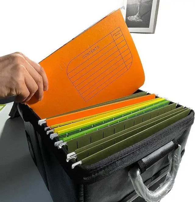 Alt view image 4 of 7 - Fireproof Document Box With 5 Pack Hanging File Folders(Letter Size), File Cabinet Organizer Box Storage Filing Cabinet Box with Lock, Portable Important Document Organizer With Handle(5 Folders)