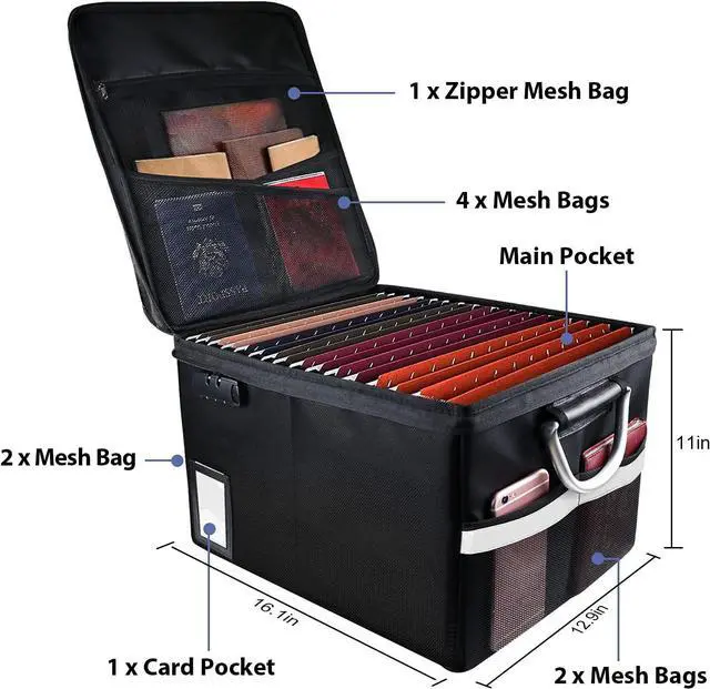 Alt view image 6 of 7 - Fireproof Document Box With 5 Pack Hanging File Folders(Letter Size), File Cabinet Organizer Box Storage Filing Cabinet Box with Lock, Portable Important Document Organizer With Handle(5 Folders)