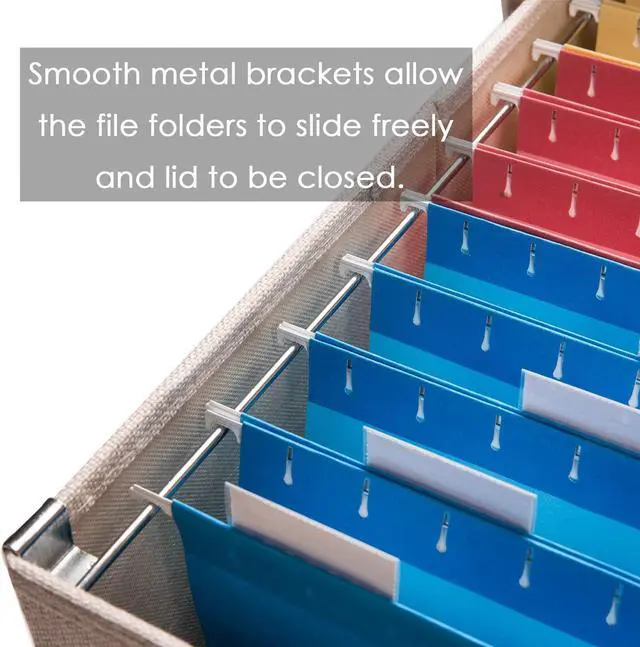 Alt view image 4 of 7 - PRANDOM File Organizer Box - Set of 2 Collapsible Decorative Linen Filing Storage Hanging File Folders with Lids Office Cabinet Letter Size Light Grey (14x9.3x10.8 inch)