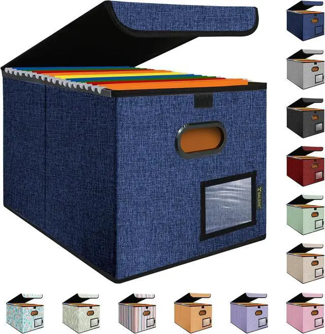 Main image of BALEINE File Organizer Box with Lid, Collapsible File Folder Organizer with Plastic Slide, Hanging File Folder Box for Office Document Storage (1 Pack, Blue)
