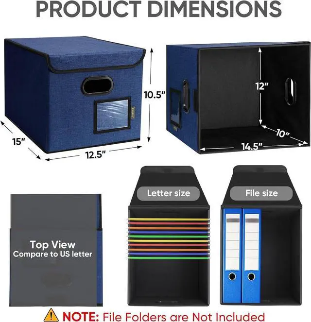 Alt view image 2 of 7 - BALEINE File Organizer Box with Lid, Collapsible File Folder Organizer with Plastic Slide, Hanging File Folder Box for Office Document Storage (1 Pack, Blue)