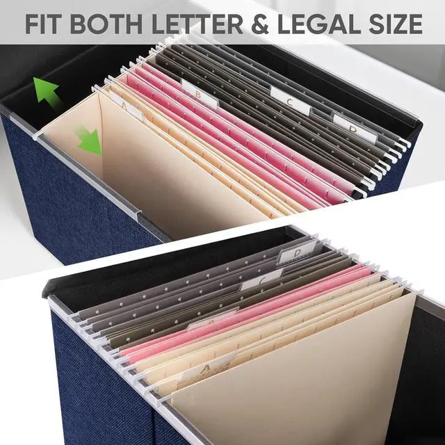 Alt view image 3 of 7 - BALEINE File Organizer Box with Lid, Collapsible File Folder Organizer with Plastic Slide, Hanging File Folder Box for Office Document Storage (1 Pack, Blue)