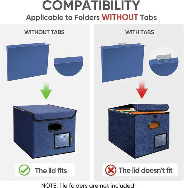 Alt view image 5 of 7 - BALEINE File Organizer Box with Lid, Collapsible File Folder Organizer with Plastic Slide, Hanging File Folder Box for Office Document Storage (1 Pack, Blue)