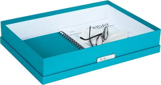 Alt view image 4 of 6 - Bigso Box of Sweden Sverker Fiberboard Legal and Art Storage Box | Scrapbook Storage Box for Loose Paper | Durable Document Boxes with Lid and Metal Label Holder | 17.1 x 12.2 x 3.3 | Turquoise