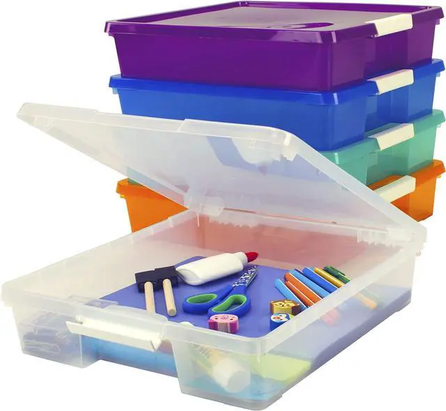 Main image of Storex Classroom Student Project Box, Plastic, 15.25 x 13.25 x 3.25 inches , Assorted Tints, 5-Pack (63202U05C), standard sized