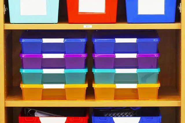 Alt view image 2 of 7 - Storex Classroom Student Project Box, Plastic, 15.25 x 13.25 x 3.25 inches , Assorted Tints, 5-Pack (63202U05C), standard sized