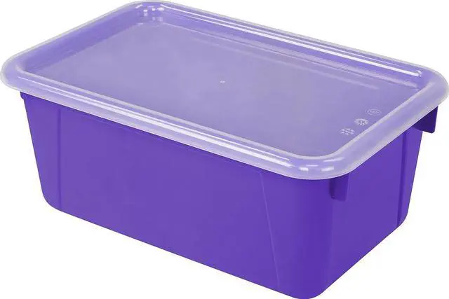 Alt view image 2 of 4 - Storex Small Cubby Bins  Plastic Storage Containers for Classroom with Non-Snap Lid, 12.2 x 7.8 x 5.1 inches, Purple, (62411U05C) (Pack of 5)
