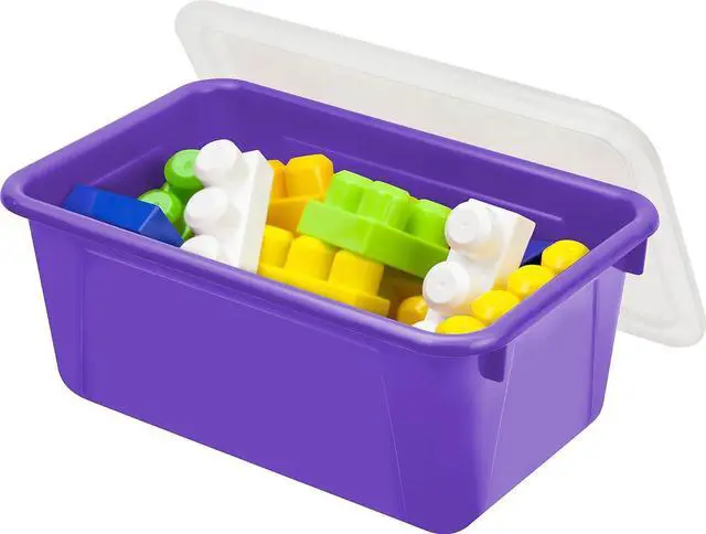 Alt view image 3 of 4 - Storex Small Cubby Bins  Plastic Storage Containers for Classroom with Non-Snap Lid, 12.2 x 7.8 x 5.1 inches, Purple, (62411U05C) (Pack of 5)
