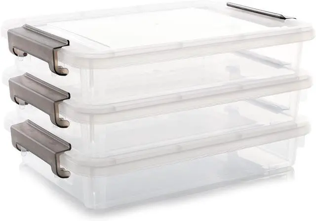 Main image of Citylife 3 PCS Plastic Storage Bins with Latching Lids Portable Project Case Clear File Box Stackable Storage Containers for Organizing A4 Paper, Photo, Document, Scrapbook
