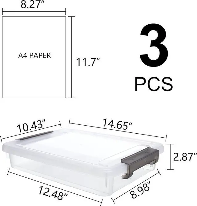 Alt view image 2 of 7 - Citylife 3 PCS Plastic Storage Bins with Latching Lids Portable Project Case Clear File Box Stackable Storage Containers for Organizing A4 Paper, Photo, Document, Scrapbook