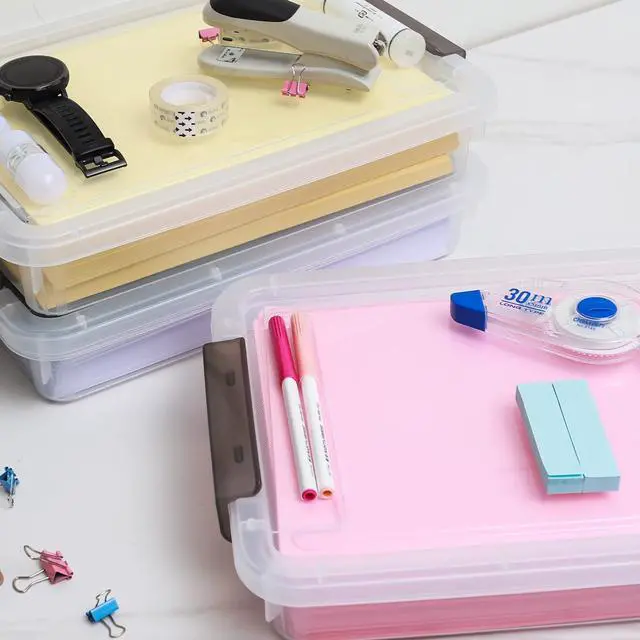 Alt view image 3 of 7 - Citylife 3 PCS Plastic Storage Bins with Latching Lids Portable Project Case Clear File Box Stackable Storage Containers for Organizing A4 Paper, Photo, Document, Scrapbook