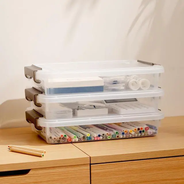 Alt view image 5 of 7 - Citylife 3 PCS Plastic Storage Bins with Latching Lids Portable Project Case Clear File Box Stackable Storage Containers for Organizing A4 Paper, Photo, Document, Scrapbook