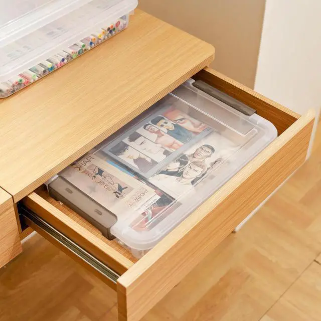 Alt view image 6 of 7 - Citylife 3 PCS Plastic Storage Bins with Latching Lids Portable Project Case Clear File Box Stackable Storage Containers for Organizing A4 Paper, Photo, Document, Scrapbook