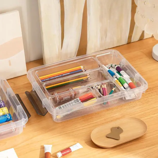 Alt view image 2 of 7 - Citylife 2PCS Plastic Storage Bins, Stackable Portable Project Case Clear File Box, Versatile Craft Storage for Office, Kitchen, Bathroom and School Supplies, A4 Paper