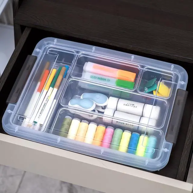 Alt view image 6 of 7 - Citylife 2PCS Plastic Storage Bins, Stackable Portable Project Case Clear File Box, Versatile Craft Storage for Office, Kitchen, Bathroom and School Supplies, A4 Paper