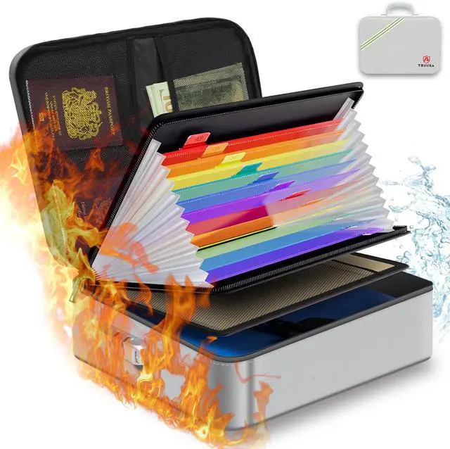 Main image of Fireproof Document Box w/Lock & Reflective Strip, Fireproof Waterproof Document Organizer, Safe Bag for Important File Storage, Portable for Travel, for Tax Files, Paper, Certificates(Silver)