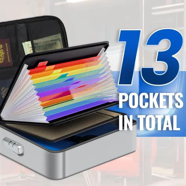 Alt view image 3 of 7 - Fireproof Document Box w/Lock & Reflective Strip, Fireproof Waterproof Document Organizer, Safe Bag for Important File Storage, Portable for Travel, for Tax Files, Paper, Certificates(Silver)