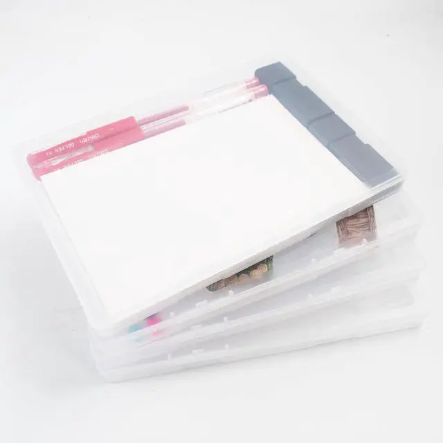 Main image of Cuyacili 4 Pack Scrapbooking Paper Storage File Boxes B6 Plastic Box for Documents Magazines Paper Photos Stamps Cards Envelope Protector Office Supplies File Storage Case (7 * 5 inch)