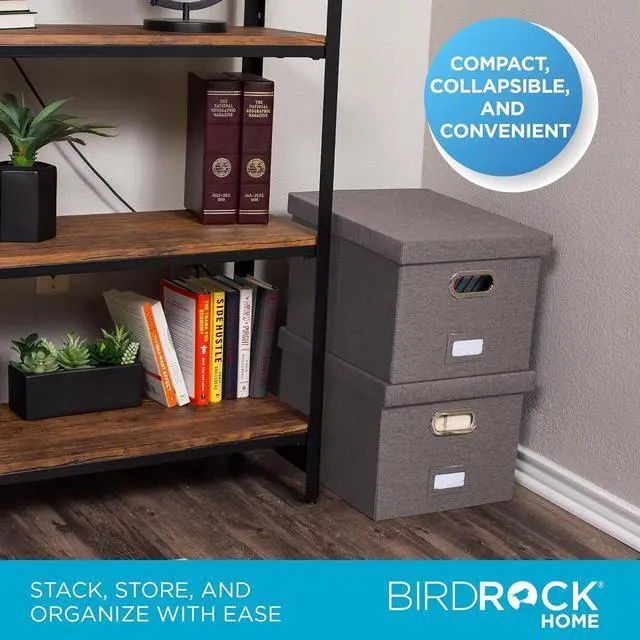 Alt view image 4 of 7 - Internet's Best Collapsible File Storage Organizer with Lid - Decorative Linen Filing & Storage Office Box  Hanging Letter/Legal Folder  Home Office Bins Cabinet  Grey Container - 2 Pack