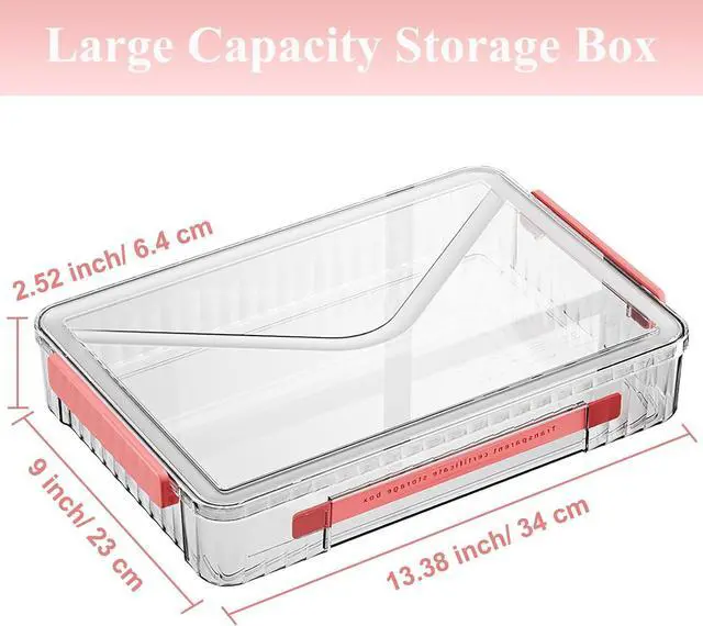 Alt view image 2 of 7 - SAYEEC Clear File Storage Box Portable Project Case with Handle Plastic Storage Container with Lid Stackable Flat Storage Bin Document Magazine Protector Organizer for A4 Paper Photo Craft Scrapbook