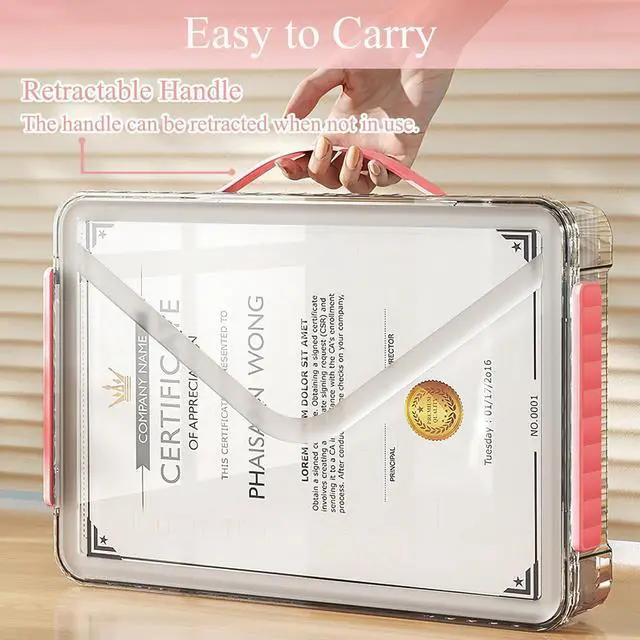 Alt view image 5 of 7 - SAYEEC Clear File Storage Box Portable Project Case with Handle Plastic Storage Container with Lid Stackable Flat Storage Bin Document Magazine Protector Organizer for A4 Paper Photo Craft Scrapbook
