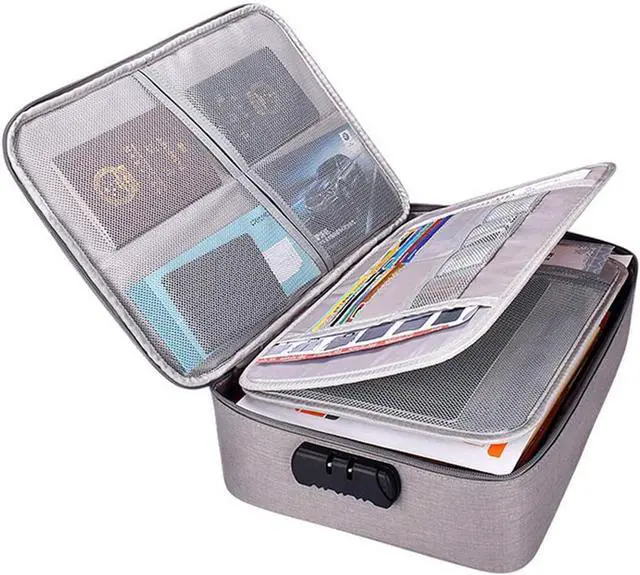 Main image of Oxford Document Organizer with Code Lock, Multi-Layer Storage Pouch Credential Bag, Portable Bag Without Vibration for MacBook,Passport,Package File Pocket with 2 Separators (Grey)
