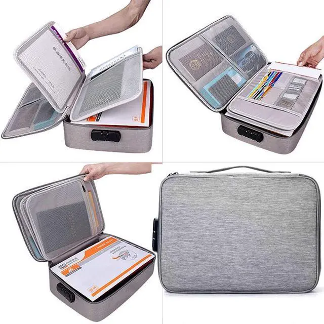 Alt view image 2 of 6 - Oxford Document Organizer with Code Lock, Multi-Layer Storage Pouch Credential Bag, Portable Bag Without Vibration for MacBook,Passport,Package File Pocket with 2 Separators (Grey)